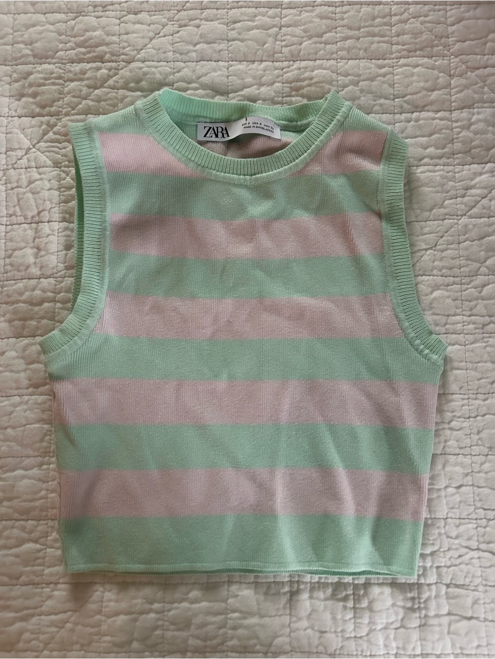 ZARA Mint Green & Light Pink Striped Cropped Knit Tank